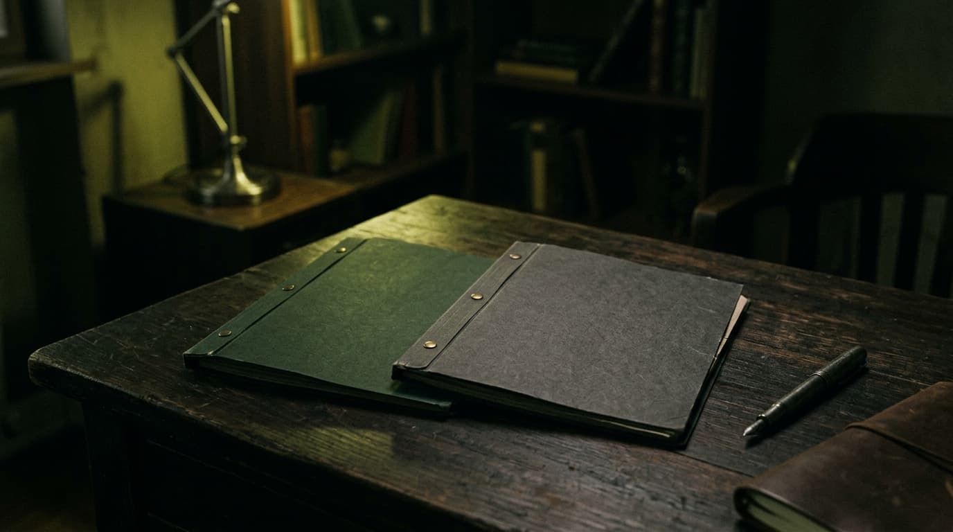 Open bank file and pen on a plain work surface